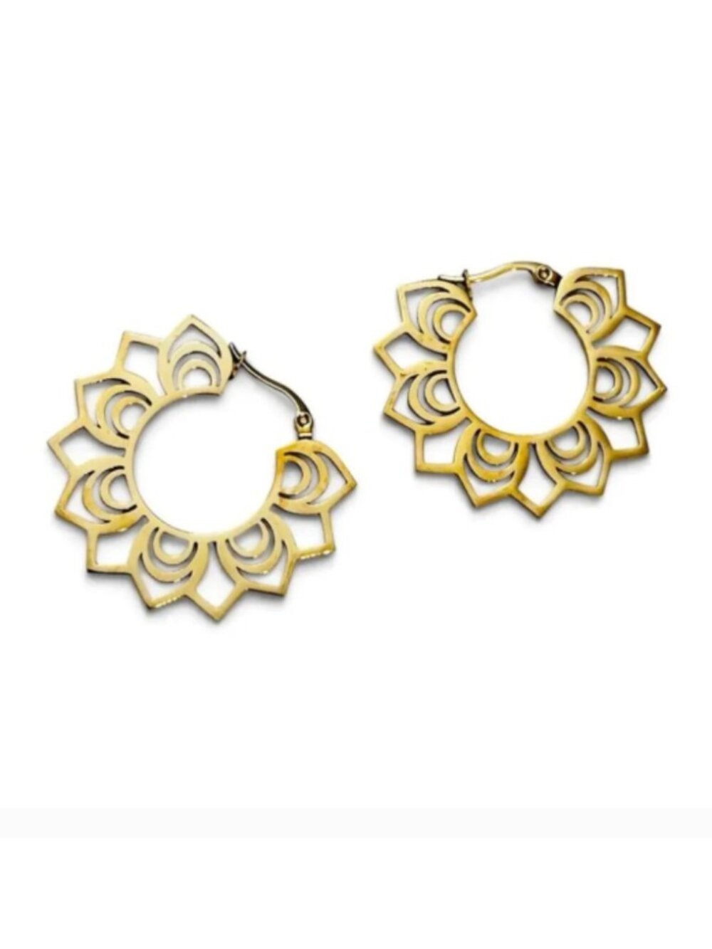 Stainless Steel Lotus Flower Hoop Earrings Boho